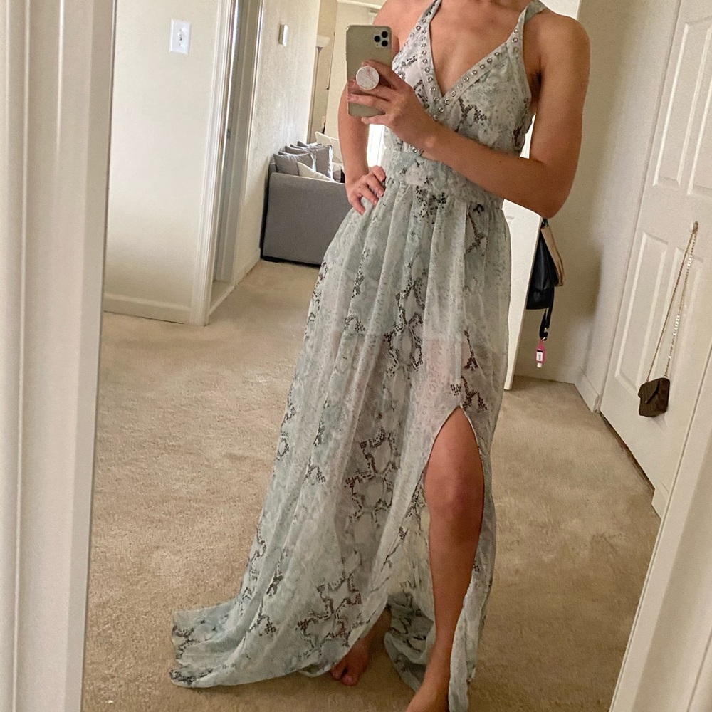 Snake Print Maxi Dress with knee split